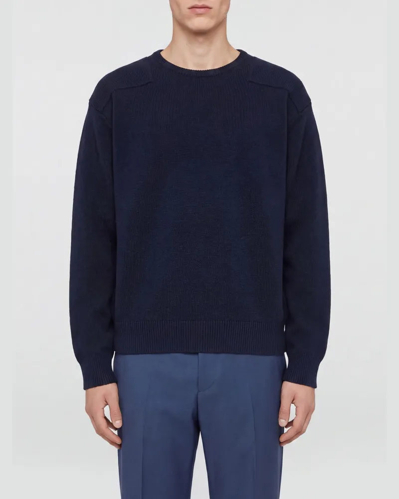 Jil Sander Pullover aus Wollmischung mit Rundhalsausschnitt und überschnittenen Schultern Navy