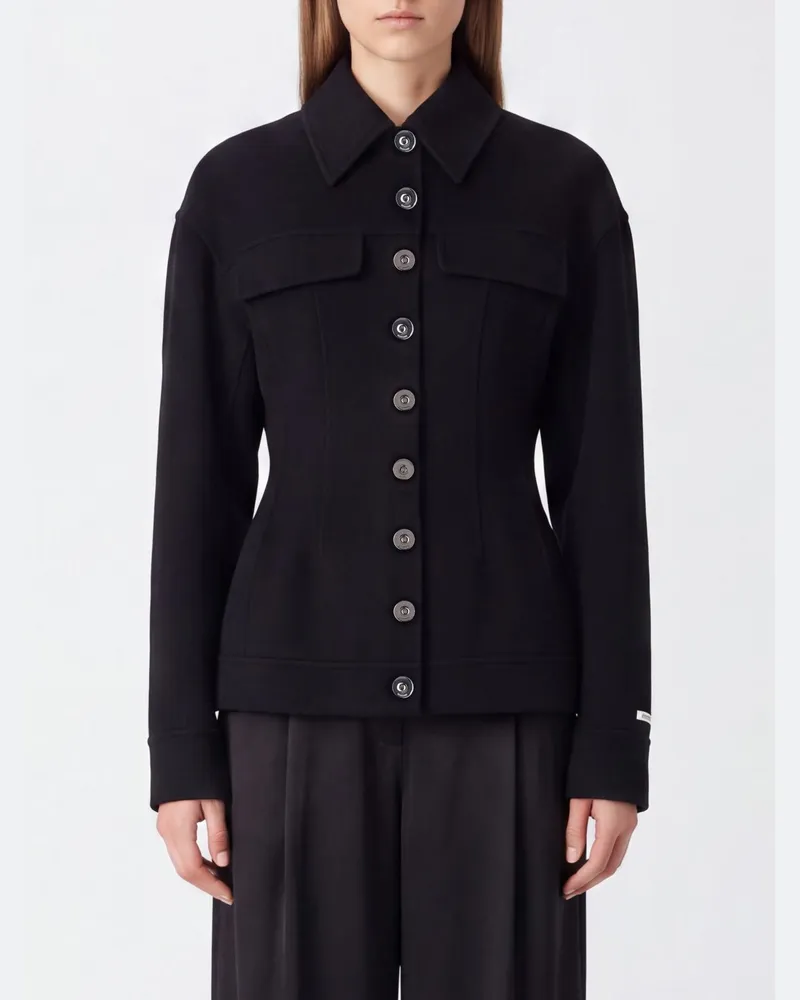 SPORTMAX Kurz geschnittener Einreiher-Mantel aus reiner Schurwolle in Slim Fit Schwarz