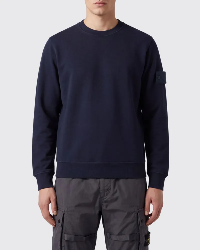 Stone Island Rundhalspullover aus Woll-Baumwoll-Mischung mit Compass-Logo-Patch Blau