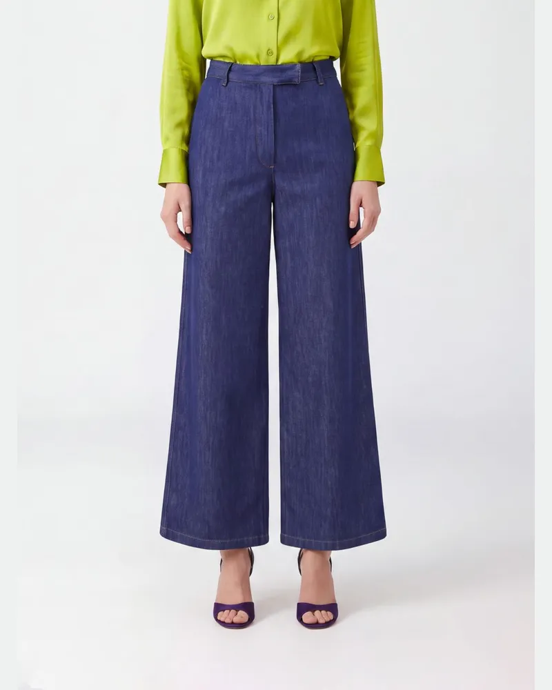 Dries van Noten Wide-Leg Jeans aus Baumwolle mit asymmetrischem Verschluss Blau