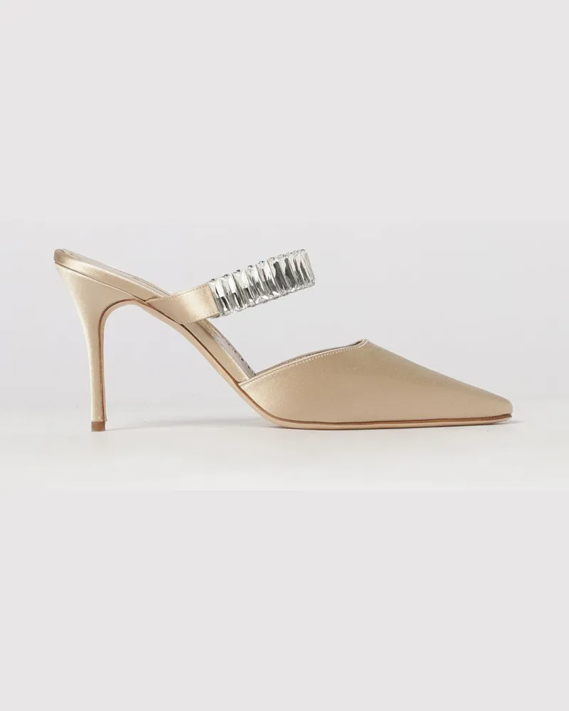 Manolo Blahnik Zumbon Mules aus Satin mit Kristallapplikationen und hohem Absatz Nude