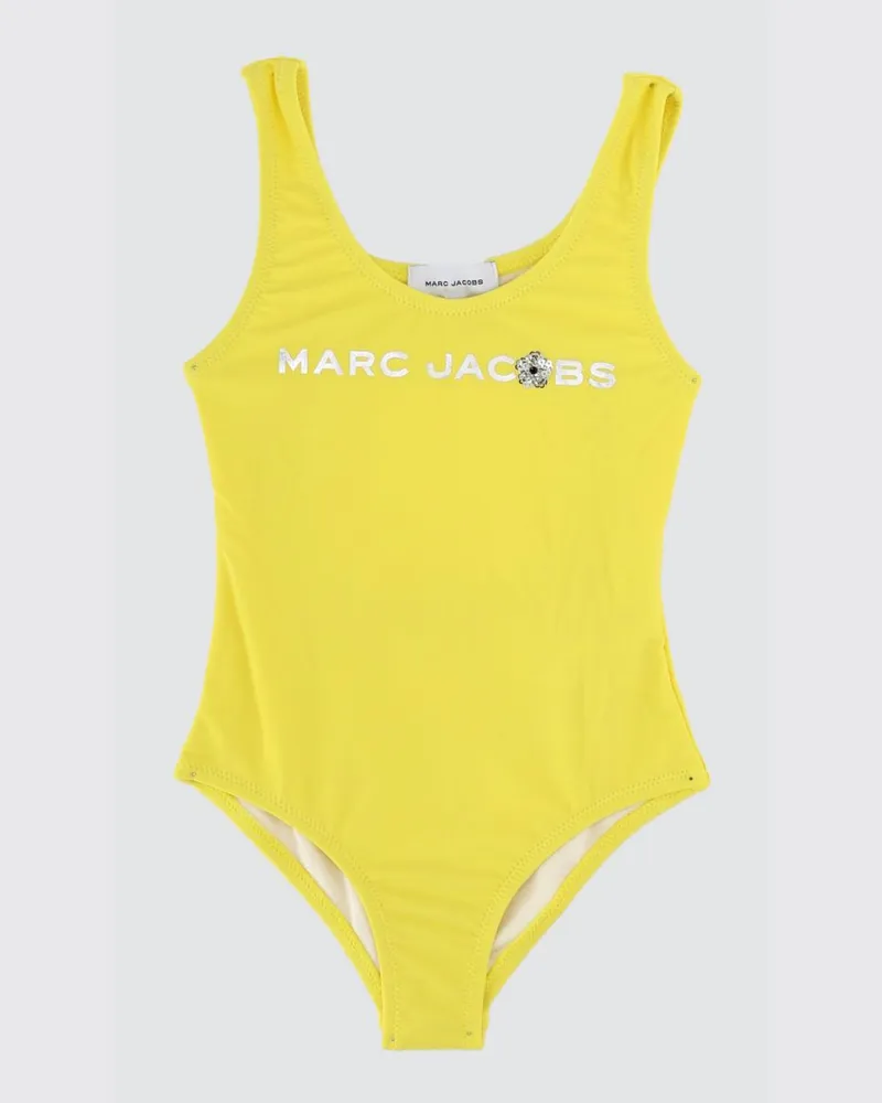 Marc Jacobs Einteiliger Badeanzug aus Nylon für Mädchen mit Kontrast-Logo Gelb