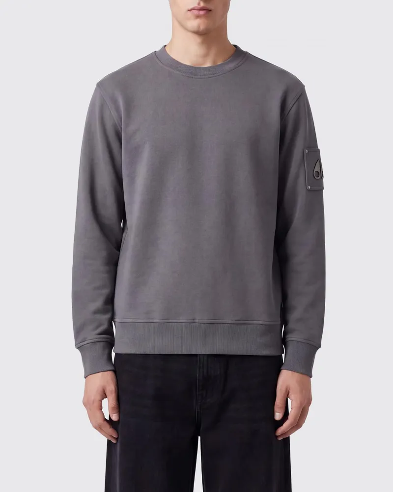 Moose Knuckles Langärmeliges Rundhals-Sweatshirt aus reiner Baumwolle Grau