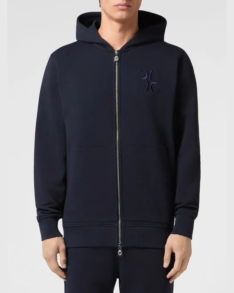 Billionaire Baumwoll-Kapuzenjacke mit Reißverschluss und gesticktem Logo Blau
