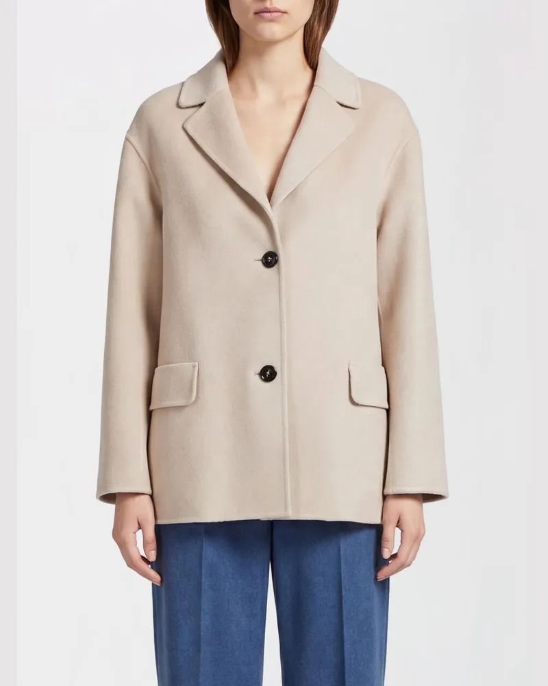 Max Mara Kurzer Einreiher-Mantel aus reiner Schurwolle mit Reverskragen Beige