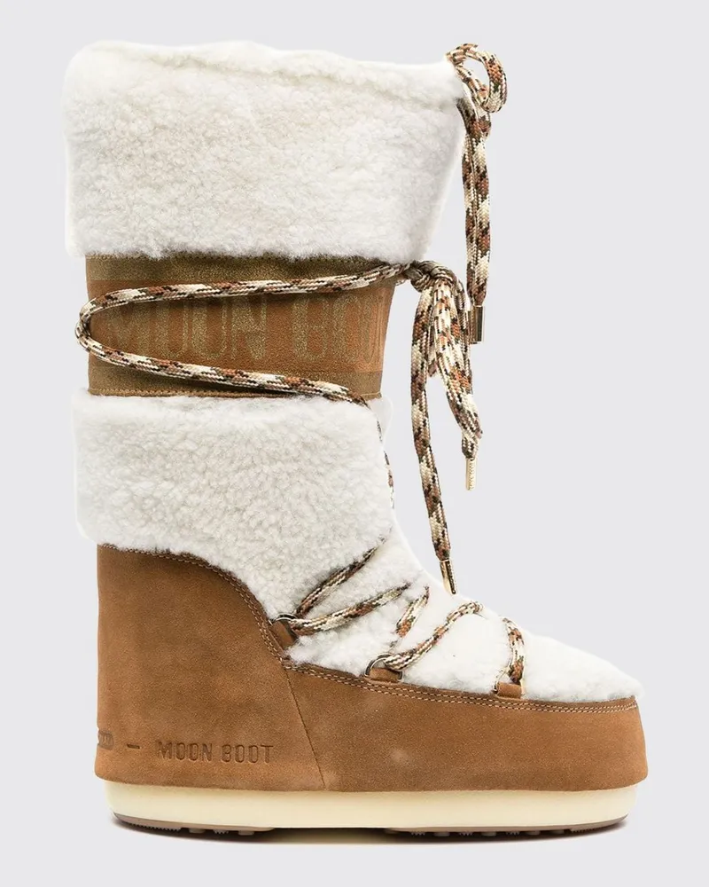 Moon Boot Wadenhohe Icon Schneestiefel aus Veloursleder und Shearling Braun