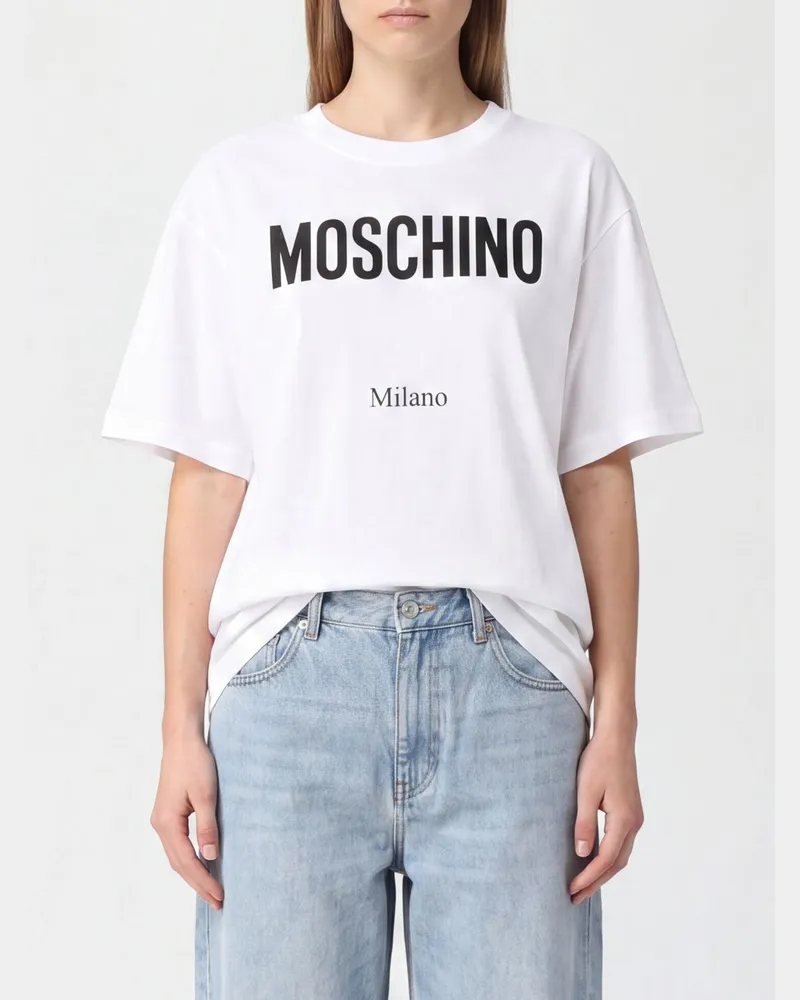 Moschino Baumwoll-T-Shirt mit kontrastierendem Logo und überschnittenen Schultern Weiß