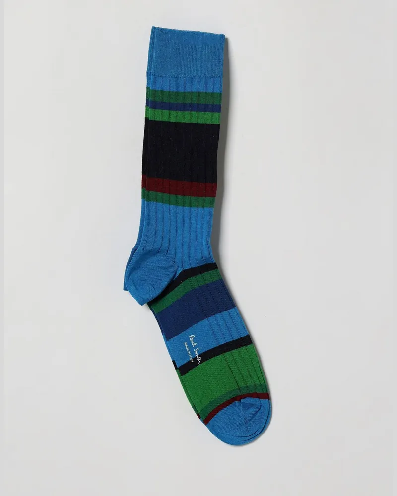 Paul Smith Mehrfarbig gestreifte gerippte Socken aus Bio-Baumwolle Türkis