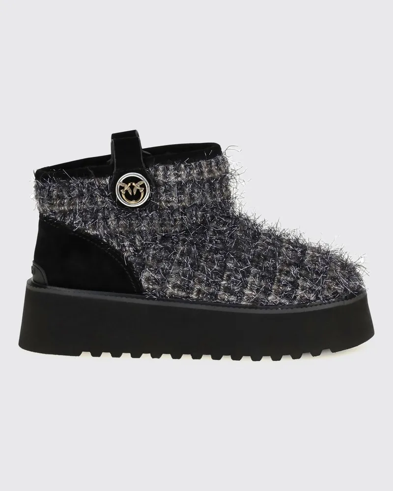 Pinko Outdoor-Stiefel aus Tweed und Veloursleder mit Love-Birds-Logo Grau