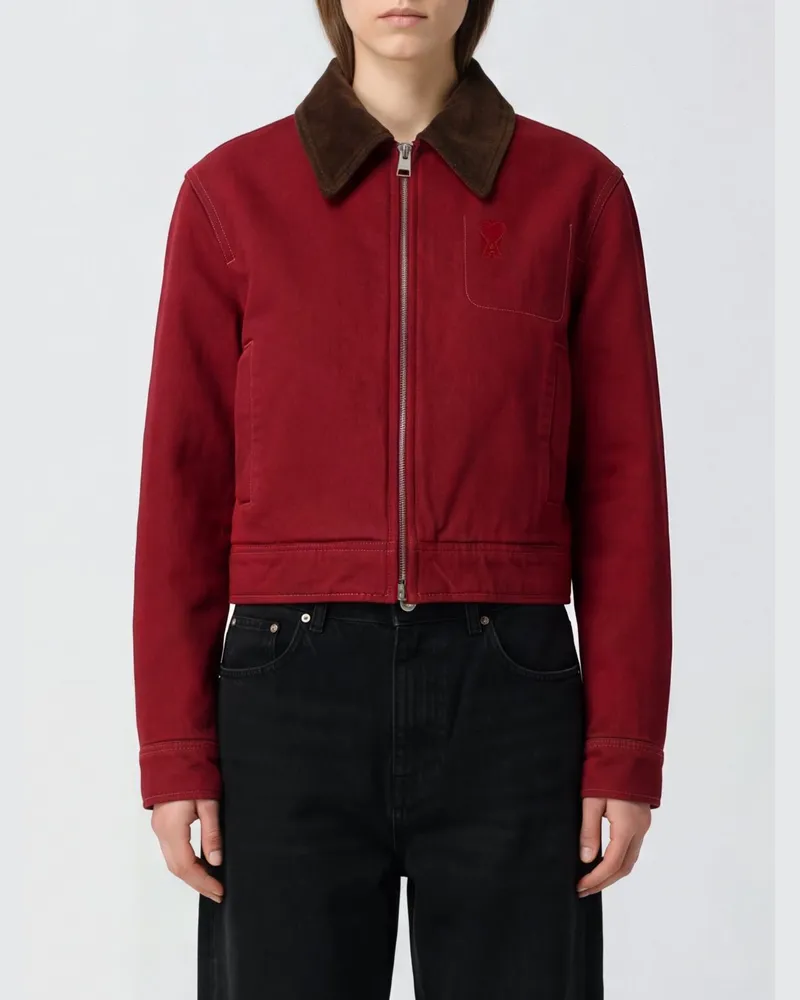 AMI Paris Hemdjacke aus Baumwolle mit Cordkragen Rot