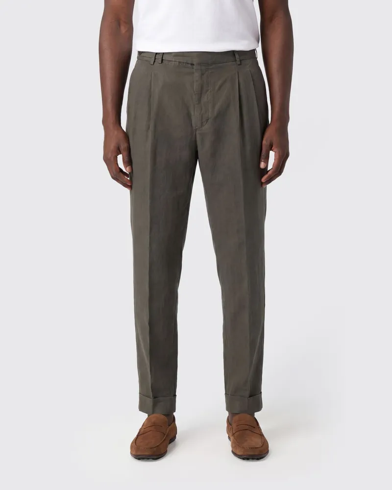 PT TORINO Slim Fit Chino-Hose aus Leinen- und Baumwollmischung Braun