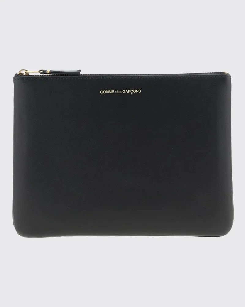 Comme des Garçons Große Kalbslederbrieftasche mit Reißverschluss Schwarz