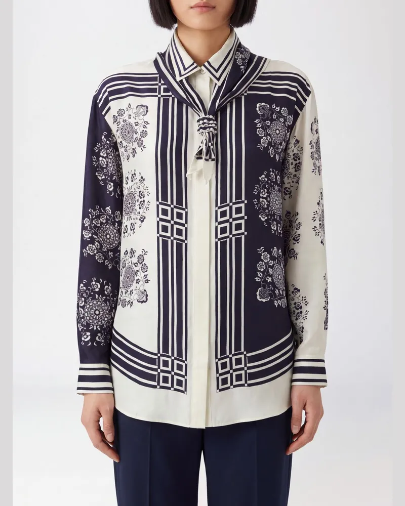 ALEMAIS Banderra Hemdbluse aus reiner Seide mit Blumenmuster und Schalkragen Tinte