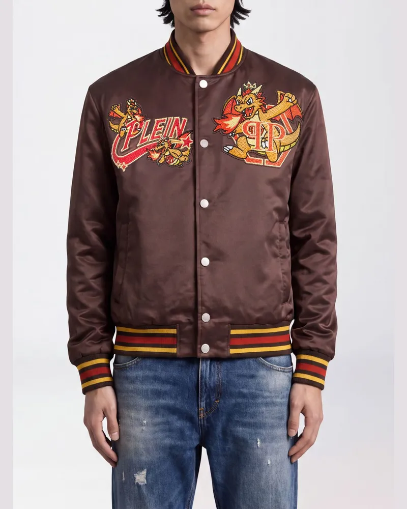 Philipp Plein Varsity-Bomberjacke Dragon Stones mit Grafikdruck Braun