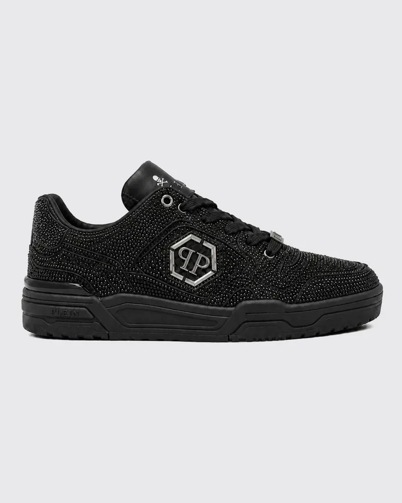 Philipp Plein Predator V2 Leder-Sneaker mit Kristallen und Hexagon-Logo Schwarz