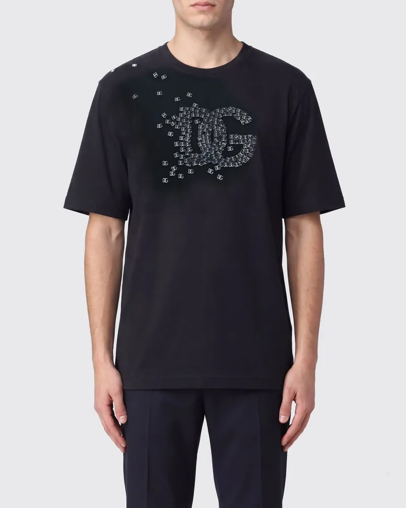 Dolce & Gabbana DOLCE  GABBANA Dolce & Gabbana Baumwoll-T-Shirt mit Rundhalsausschnitt und DG-Monogramm Schwarz