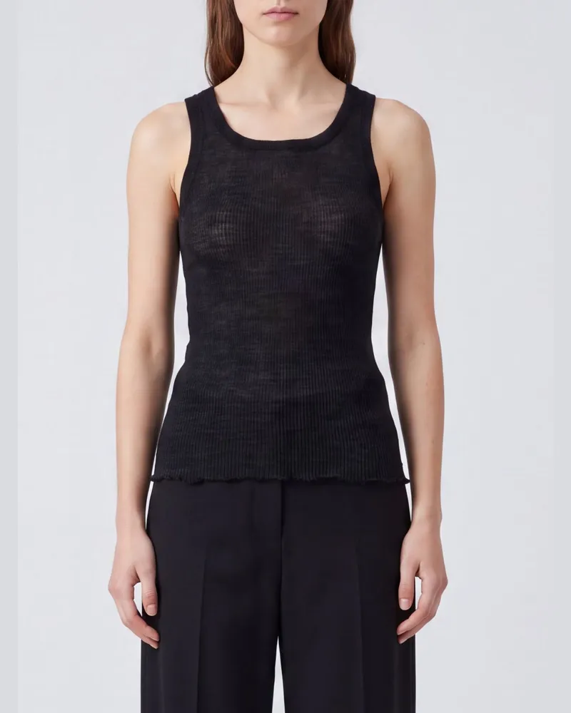 Maison Margiela Ärmelloses Woll-Top mit U-Ausschnitt und Slim Fit Schwarz