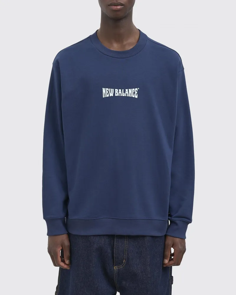 New Balance Relaxed Fit Baumwoll-Sweatshirt mit Rundhalsausschnitt mit Kontrastlogo Blau