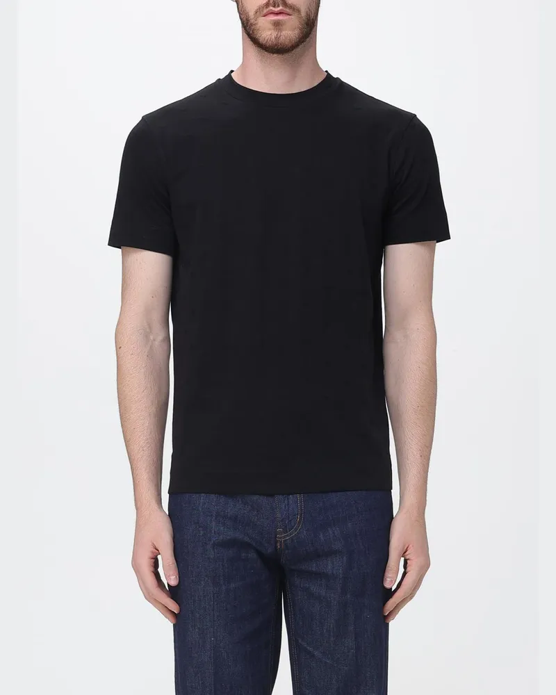 Emporio Armani Rundhals-T-Shirt aus Baumwolle mit Allover-Logo Schwarz