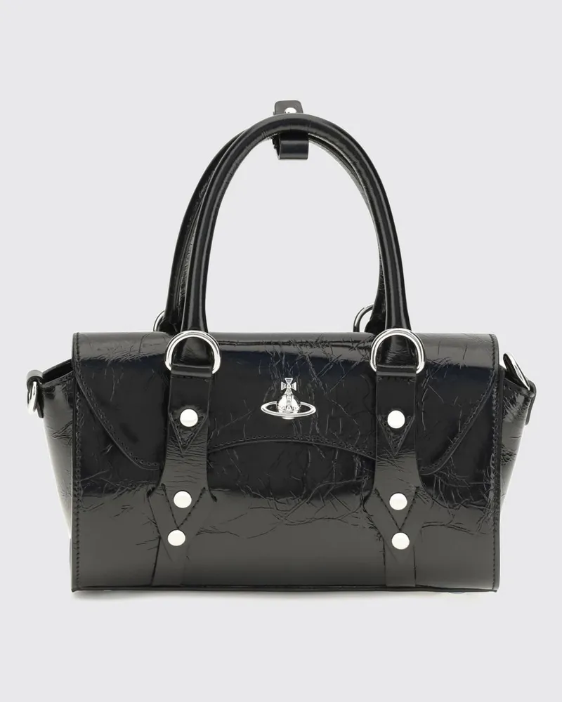 Vivienne Westwood Bettina Mini-Handtasche aus Cracklé-Leder mit Orb-Logo Schwarz