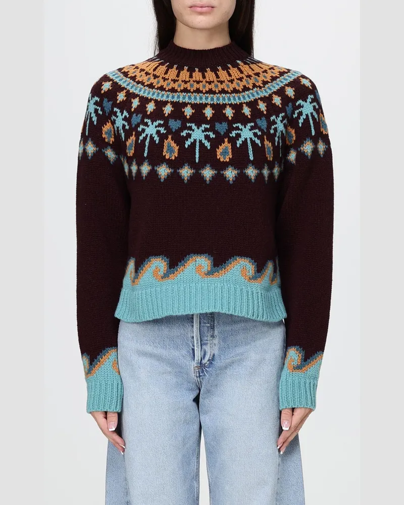 Alanui Rundhalspullover aus Schurwolle mit ethnischem Jacquard-Muster Burgunderrot