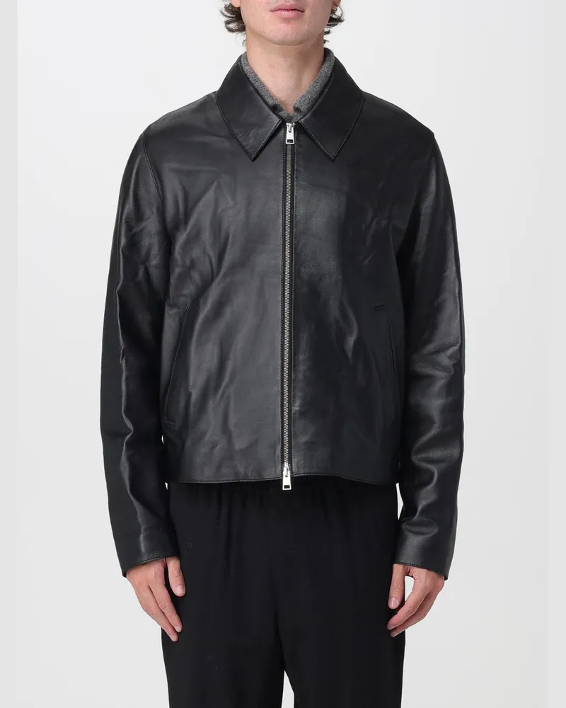 AMI Paris Jacke aus glattem Lammleder mit Reißverschluss und klassischem Kragen Schwarz