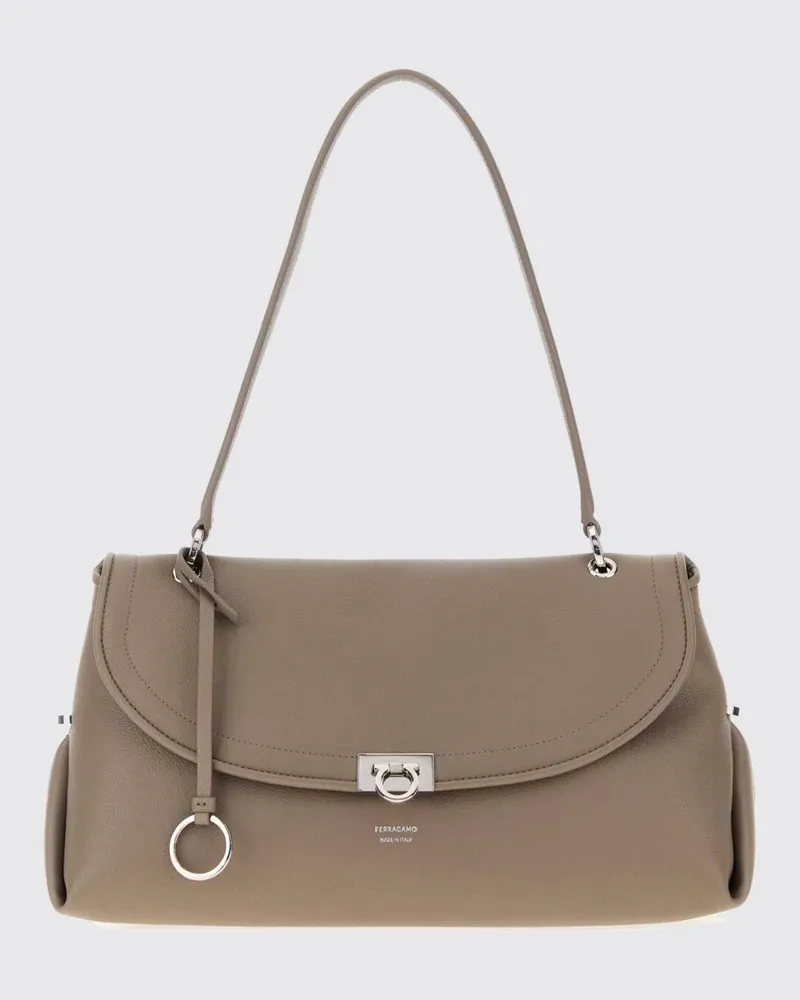 Ferragamo Mittelgroße Schultertasche Sofia 2026 aus glattem Kalbsleder Beige