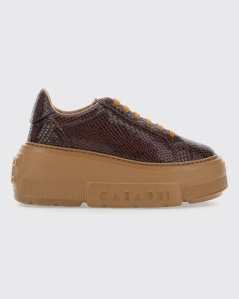 Casadei Nexus Plateau-Sneaker aus Leder mit Python-Print Braun