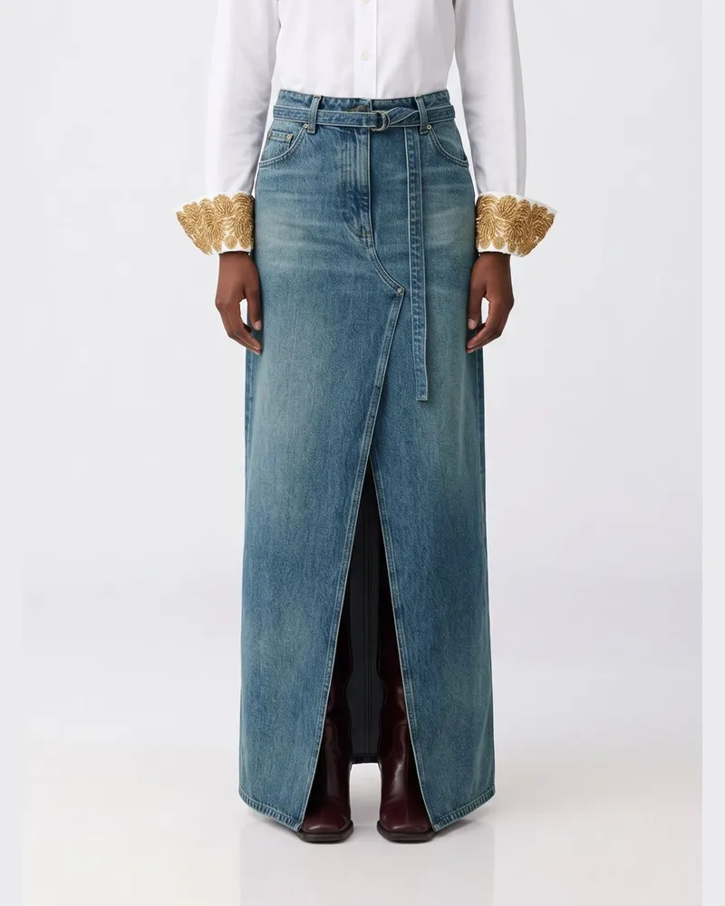 Dries van Noten Taillenhoher Maxi-Bleistiftrock aus Denim von mit Frontschlitz Blau