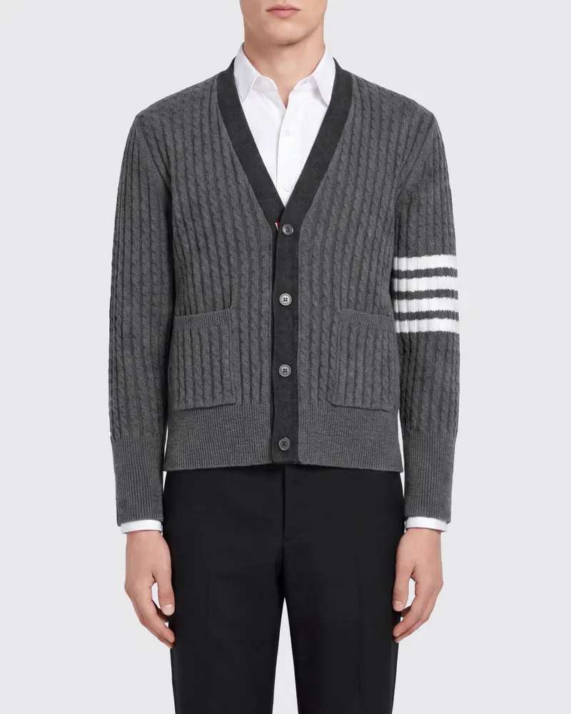 Thom Browne Bar V-Ausschnitt Cardigan aus Schurwolle Grau