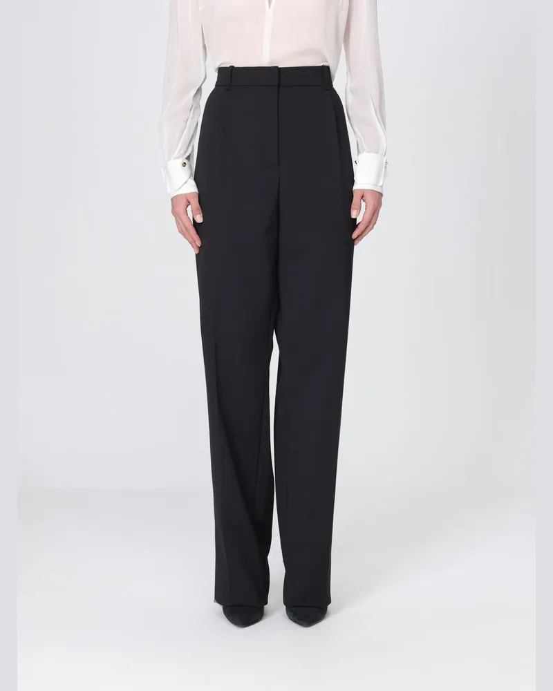 Elisabetta Franchi Hoch taillierte Hose mit geradem Bein aus Wollgabardine Schwarz