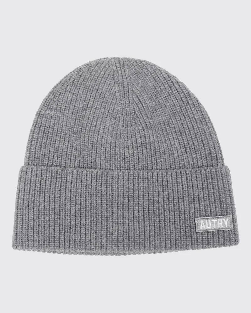 AUTRY Beanie-Mütze aus Wolle mit Umschlag und aufgesetztem Logo-Patch Grau