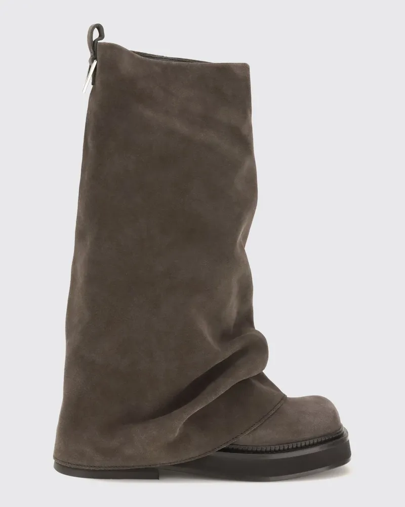 ATTICO Drapierte wadenhohe Stiefel aus Veloursleder mit niedrigem Absatz Grau