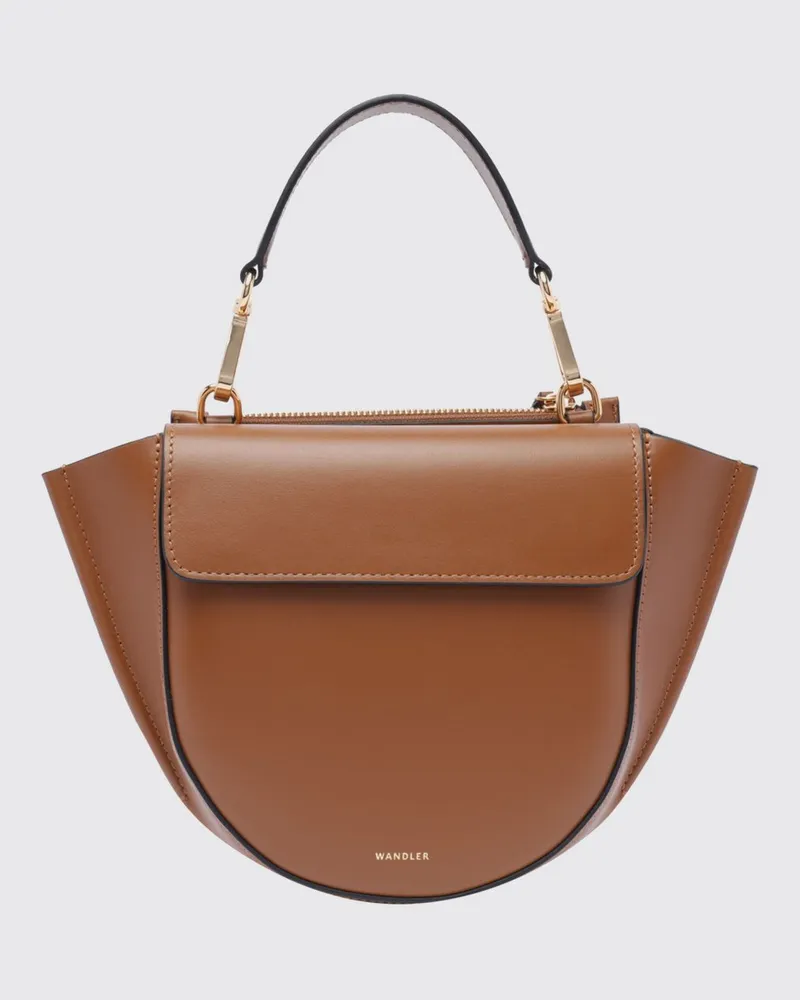 WANDLER Ausgestellte Hortensia Handtasche aus glattem Kalbsleder mit abnehmbarem Griff Earth