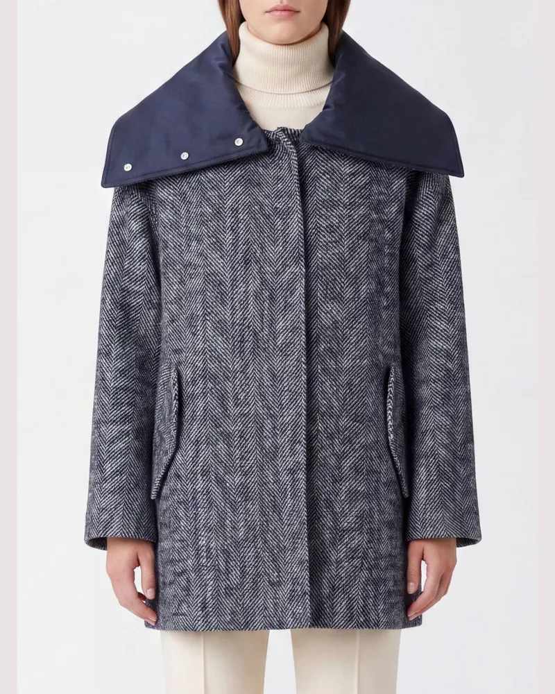N° 21 Oversize-Kurzmantel aus Wollmischung mit Chevron-Muster und Einreiher Grau