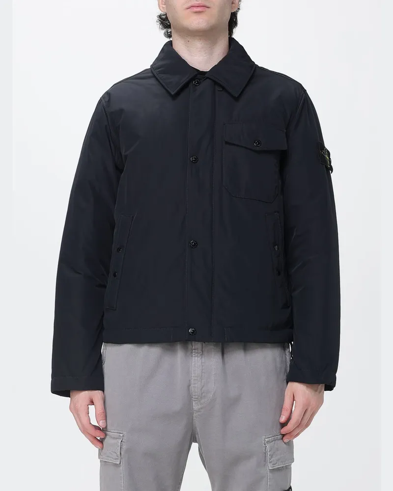 Stone Island Gepolsterte Nylon-Hemdjacke mit Compass-Logo Schwarz
