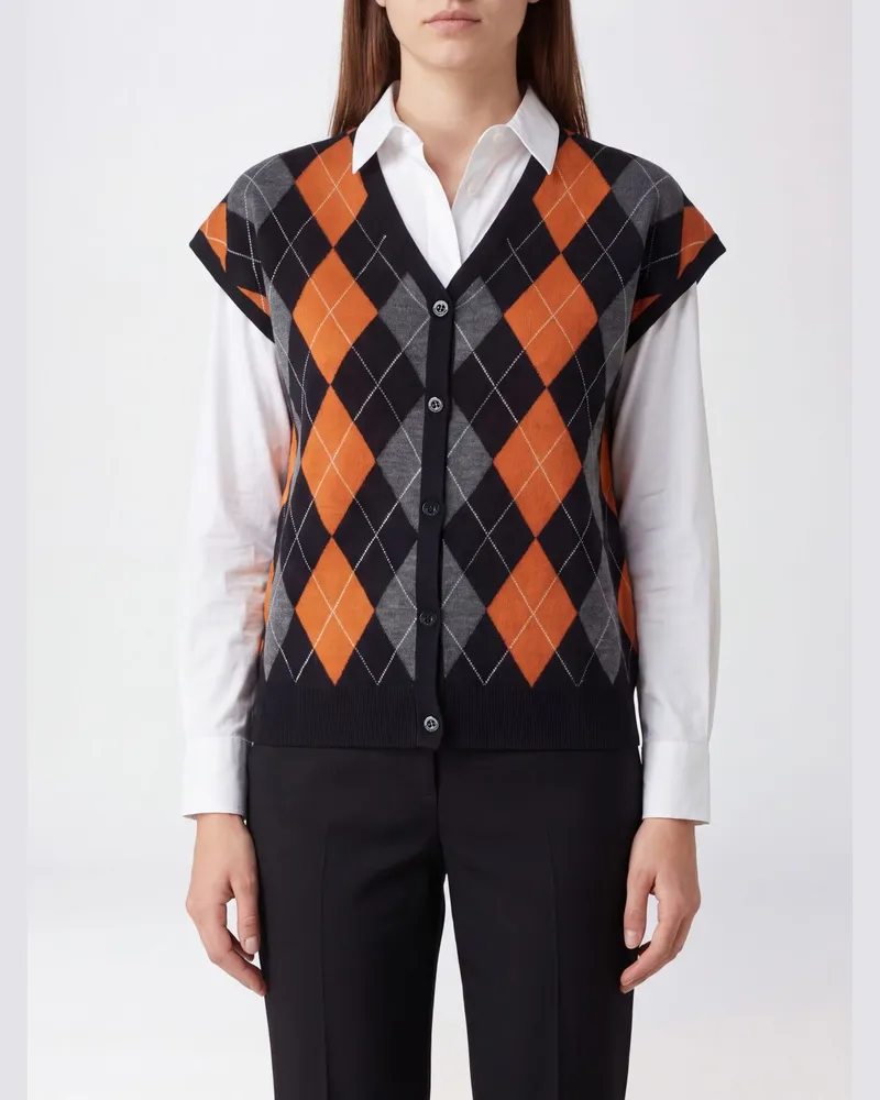Semicouture Strickweste aus Wolle mit Argyle-Muster und V-Ausschnitt Braun