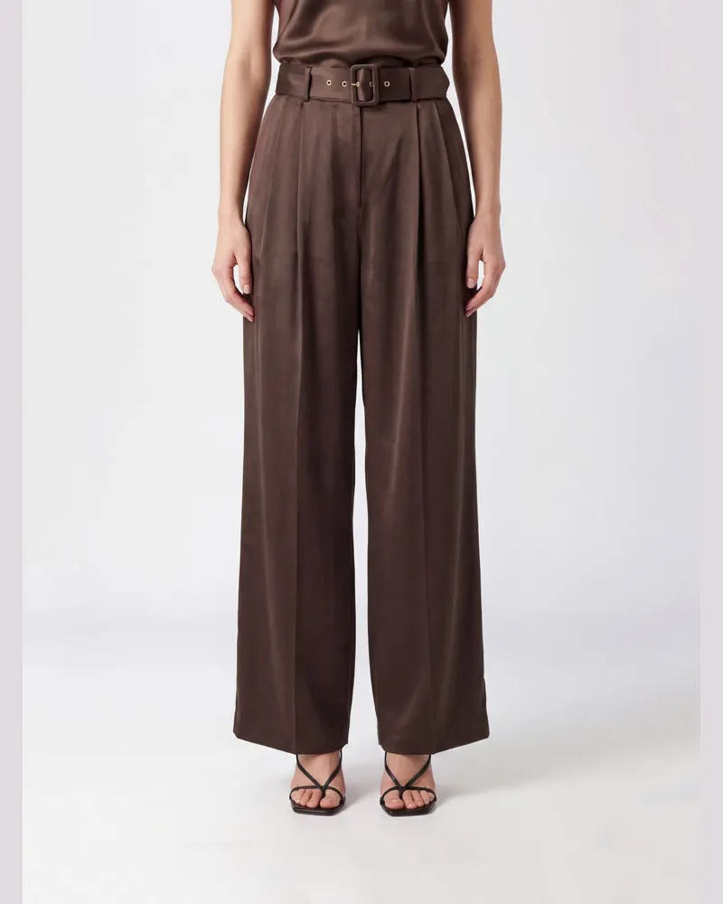 Zimmermann Hoch taillierte Satin-Palazzo-Hose von mit verstellbarem Gürtel Kakao