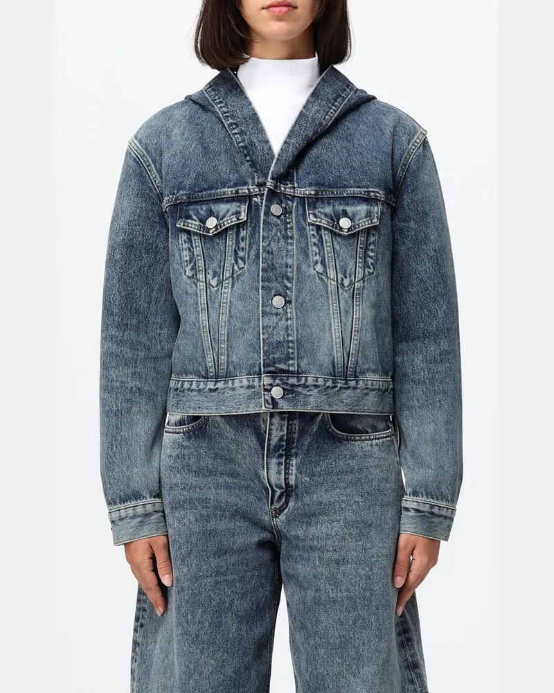 Alaïa Kurze Kapuzen-Jeansjacke aus gebleichtem Denim Sand