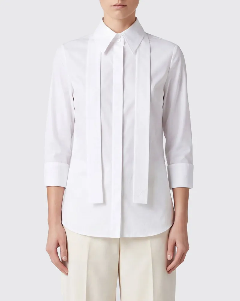 Elisabetta Franchi Baumwollbluse mit Schluppenkragen und verdeckter Knopfleiste Weiß
