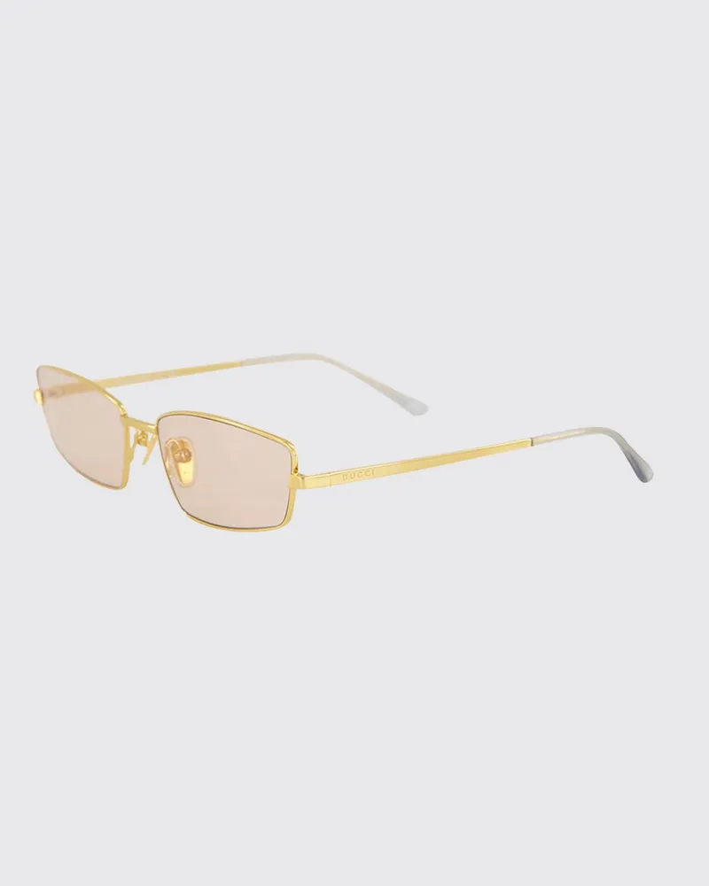 Gucci Rechteckige Metall-Sonnenbrille mit eingraviertem Logo Gold