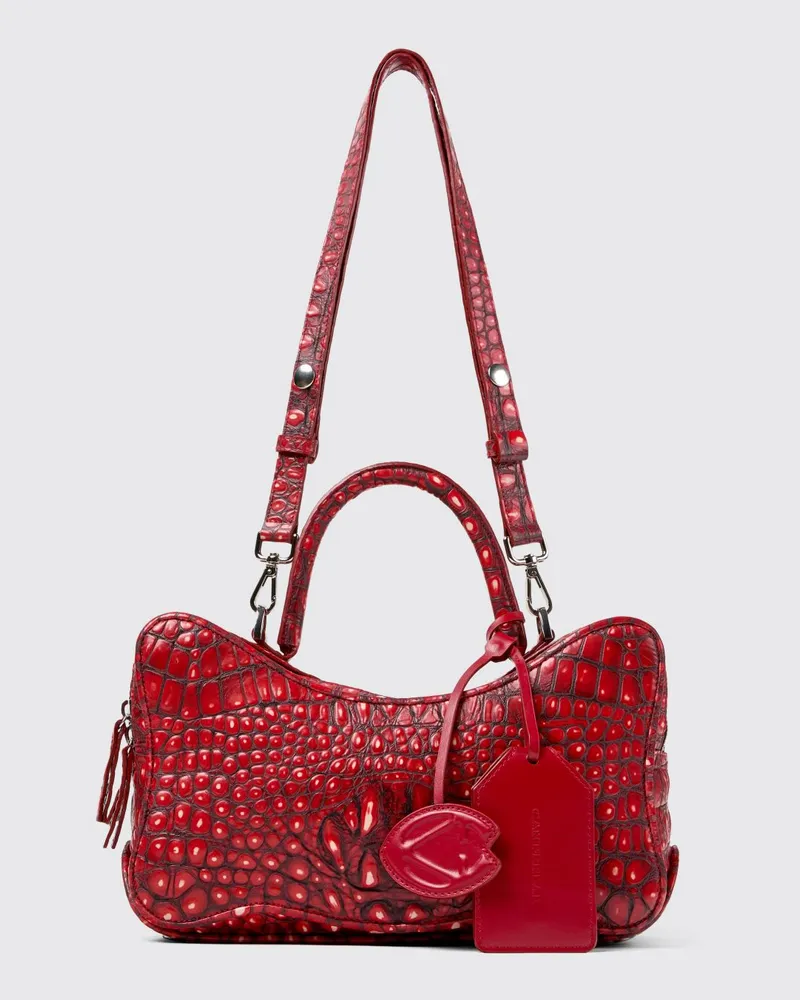 Camper Lunssi Tasche aus Kroko-Print-Leder Rot