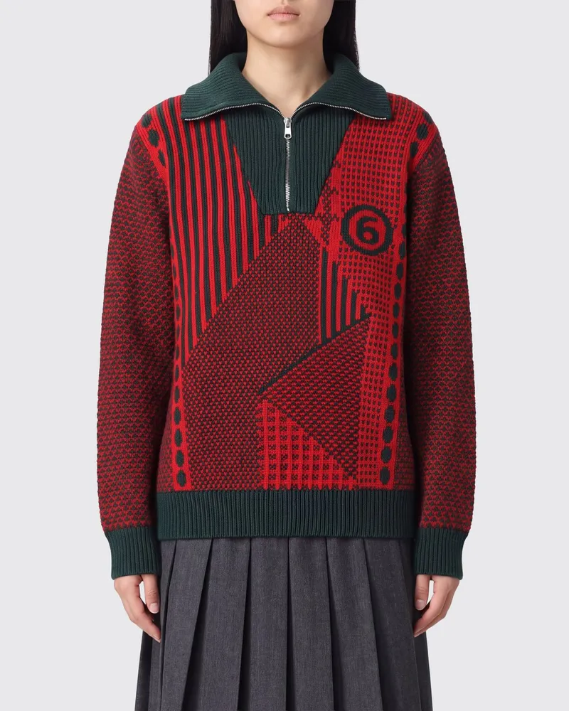 Maison Margiela Gestreifter Rollkragenpullover aus Wollmischung mit Jacquard-Logo Grün