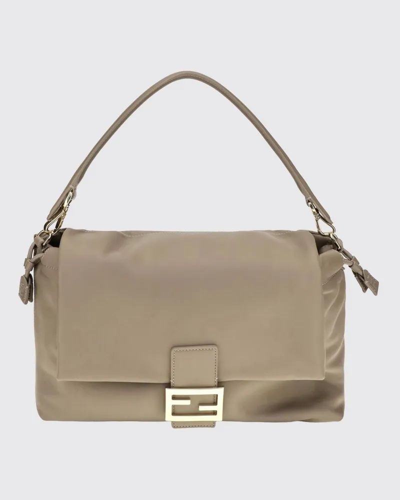 Fendi Große Baguette Schultertasche aus Lamm-Nappa mit FF-Monogramm Taubengrau