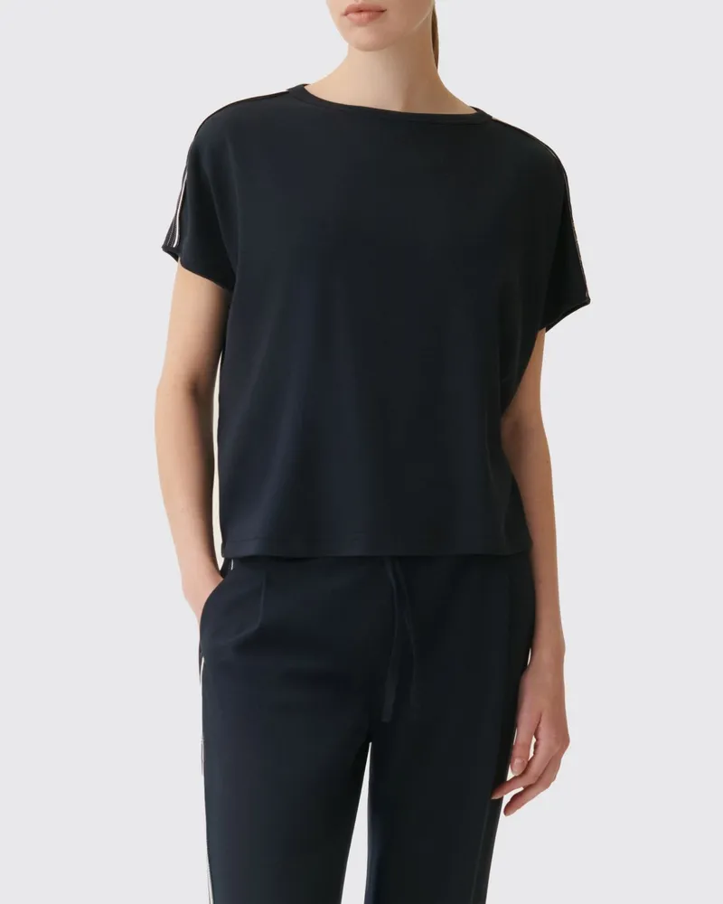 Fabiana Filippi Gestreiftes Baumwoll-T-Shirt mit überschnittenen Schultern Navy