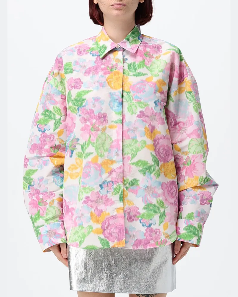MSGM Locker geschnittenes Hemd aus Crêpe mit Blumenmuster und französischem Kragen Bunt