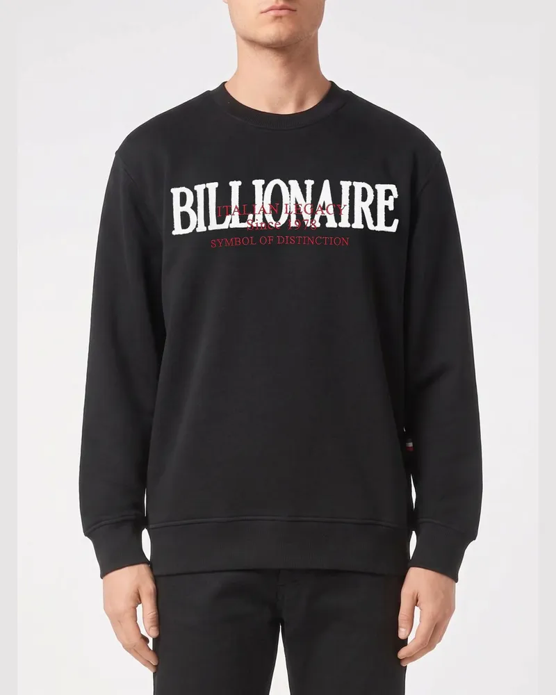 Billionaire Baumwoll-Rundhalspullover mit Logo Schwarz