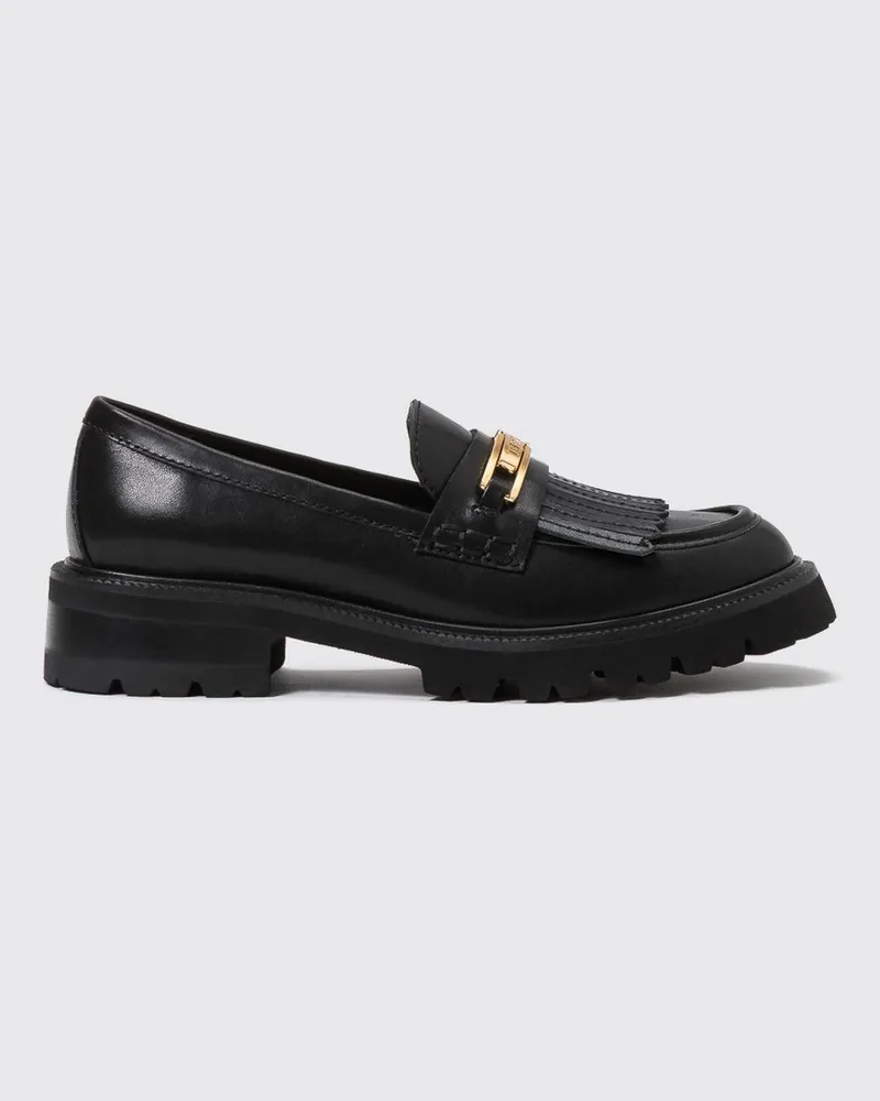 Twin-Set Penny Loafers aus Glattleder mit Fransen und Profilsohle Schwarz