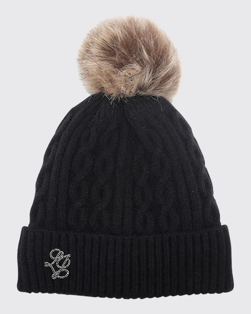 Liu Jo Wollmisch-Beanie mit Bommel und Monogramm-Umschlag Schwarz