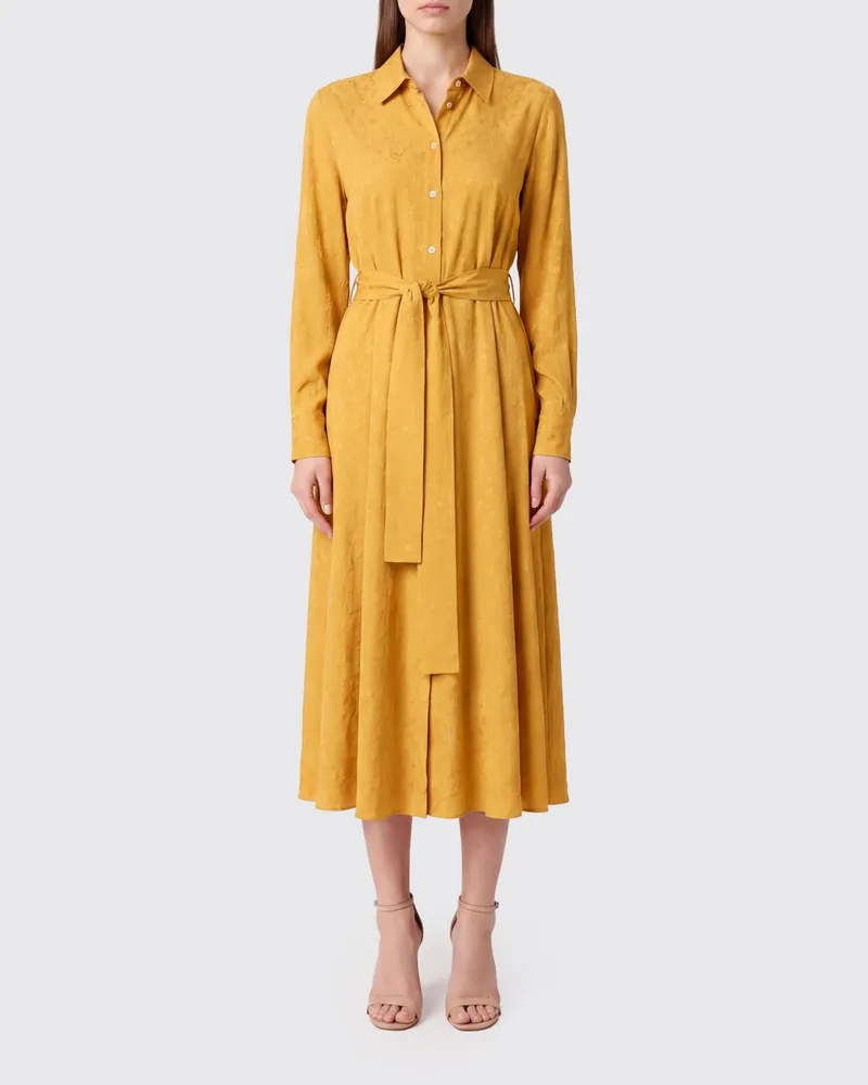 Pinko Geblümtes Midi-Hemdblusenkleid aus Viskose mit Bindegürtel Gelb